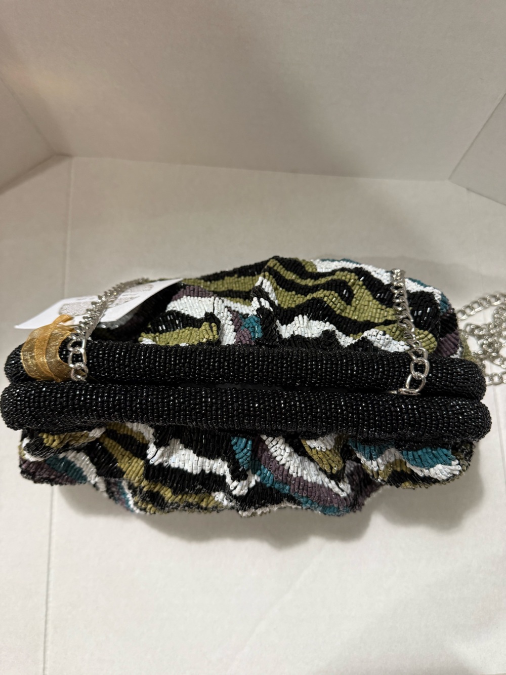New RARE Zebra Fully Beaded Bold Colors Stripe Clutch Purse Clasp Unique - Picture 7 of 8